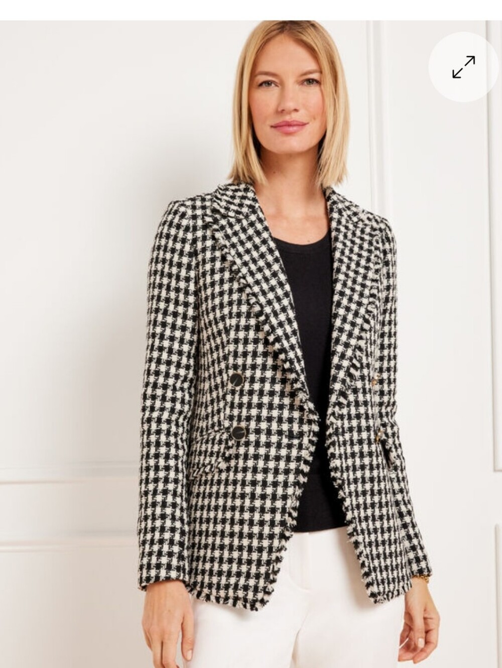 Talbots Black & White Houndstooth Tweed Double Breasted Blazer Size 10 NWT